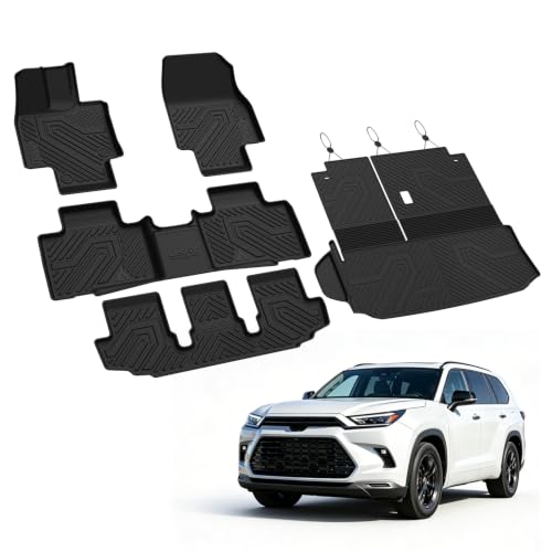 Image of LASFIT Floor Mats for Toyota Highlander 2020-2026 Gas, with Cargo Mat | Not Fit Hybrid, Fits 7 & 8 Seats, Fits with or Without Subwoofer, Trimmable All Weather TPE 3-Row, Cargo Mat & Seat Back Mats