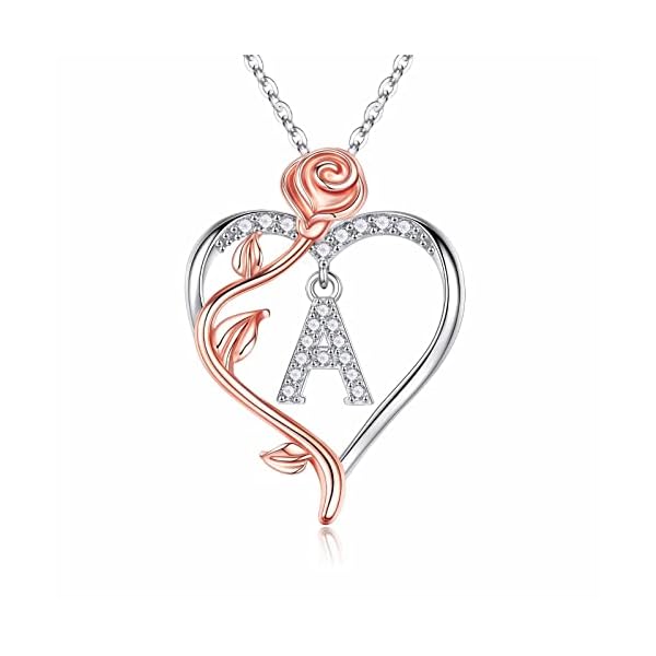 Iefil Rose Heart Necklaces Gifts for Women - 925 Sterling Silver Rose Heart Initial Necklace, Anniversary Birthday Gifts for Women, Jewelry Gift for Her Wife Girlfriend Mom Daughter