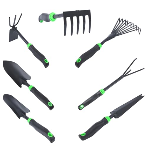 JIECHENG 7-Piece Aluminum Alloy Heavy Duty Gardening Tool Set – Rust Proof, Ergonomic Handle, Includes Shovels, Rakes, Hoes & More for Gardening Enthusiasts - Image 3