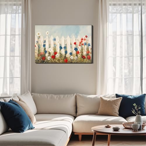 Image of Framed Old Glory American Flag Wall Art, Patriotic Classic Canvas Art Pictures, USA Traditional Wall Decor, Made in USA Ready to Hang for Living Room Entryway Hall