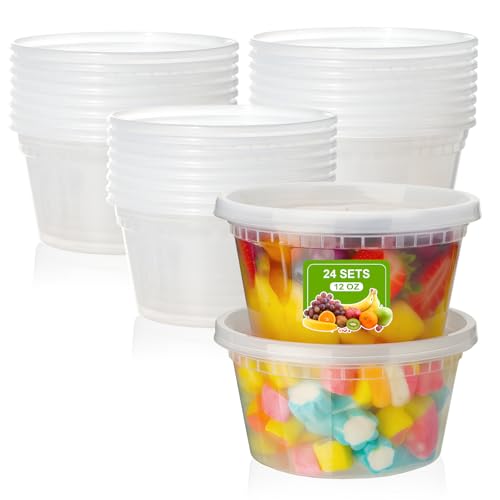 Cozary Envases para Alimentos con tapas, 24 Pieza Contenedores de alimentos Deli (24-12oz), Recipientes de Plástico Alimento Herméticas, Aptos para el Microondas y el Lavavajillas