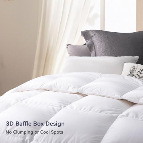 Globon Goose Down Comforter Queen Size, 800 Fill Power All Seasons Luxury Duvet Insert, Soft 420 Thread Count Noiseless Shell, Medium Weight with 8 Corner Tabs,White