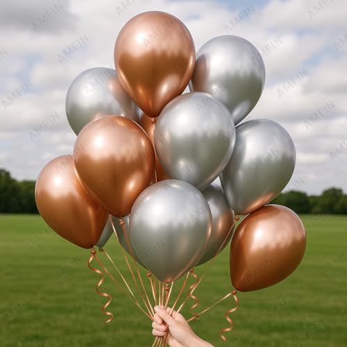 AMFIN (Pack of 20) 10 inch Metallic Chrome Balloons. Birthday, Anniversary Decoration Items - Rose Gold, Silver - Image 7