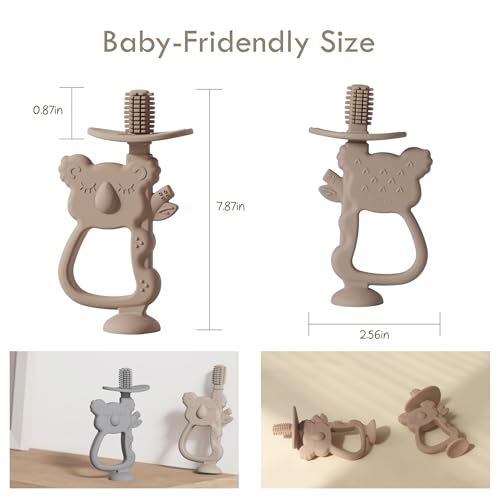 Moonkie Beißring Baby mit Saugfuß, 360° Silikon Zahnbürste, Beißring Spielzeug, Beißspielzeug, BPA-frei Baby Zahnungshilfe für 6 Monate+ Kleinkind 1 Stück(Koala Warm Taupe)