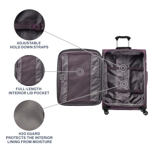 Travelpro Tourlite Softside 25" Expandable Luggage with 4 Spinner Wheels, Lightweight Suitcase, Checked Medium, Deep Purple - image 3