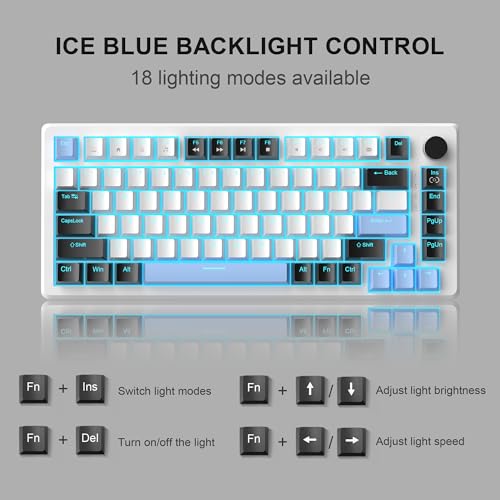 Image of MageGee 75% Mechanical Gaming Keyboard, Compact Blue Backlit Wired Gaming Keyboards with Brown Switches, EVA Foam, Knob Control, STAR75 Portable NKRO PC Gaming Keyboard - White & Blue