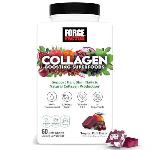 Force Factor Collagen Boosting Superfoods, Vegan Collagen Booster for Women, with Biotin, Hyaluronic...
