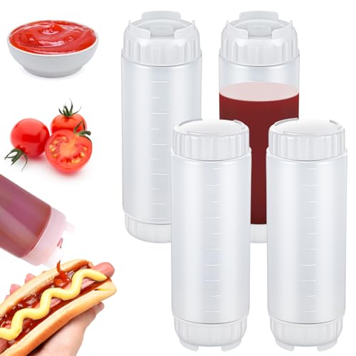 4 Pcs 20 oz Refillable Squeeze Bottles Condiment Squeeze Bottle Plastic