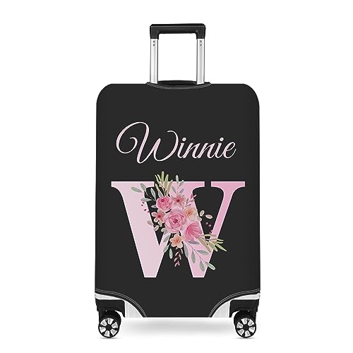 Custom Suitcase Cover Personalized Initial Name luggage Covers Large Travel Luggage Protector Anti-Scratch Washable Luggage Sleeve Fit 19-32 Inch (Pink Flower)