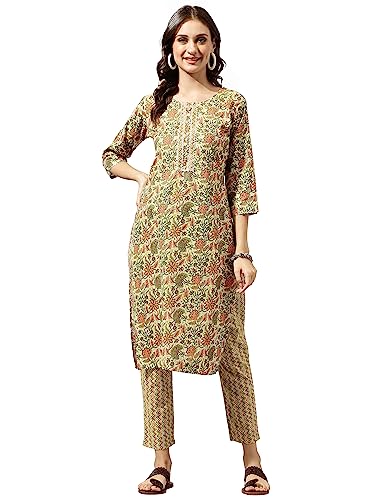 Image of MIRCHI FASHION Women's Straight Fit Fancy Rayon Jaipuri Foil Printed Kurta Set with Plazzo Pant