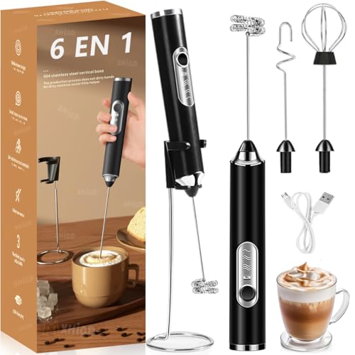 La mejor selección de Batidoras espumadoras de leche automáticas comprados en linea. 47 MXHIGO 6 en 1 Espumador de Leche Recargable con 3 Cabezales de Batidores de Acero Inoxidable y Base de Soporte, Agitador de Leche Eléctrico, 3 Velocidades Ajustables, Para Latte...