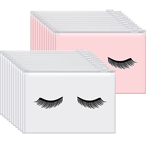 100 Pieces Eyelash Aftercare Bags Eyelash Cosmetic Pouches Empty Eyelash Makeup Bags Lash Toiletry Bags Lash Zipper Pouches for Women Girls Travel Eyelash Extensions, 6 x 4 Inches (Pink, White)