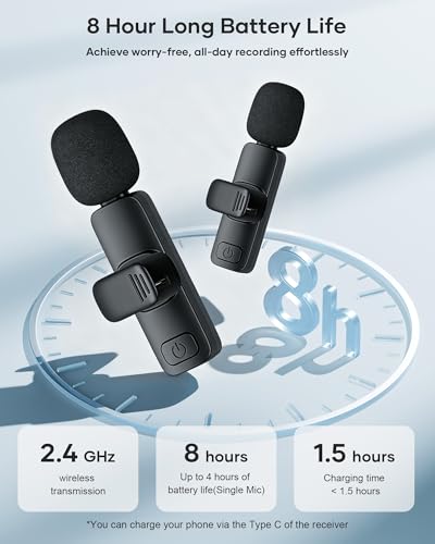 Image of 2 Pack Wireless Lavalier Microphone for iPhone iPad and Android Phone, Lapel Mic Plug and Play Wireless Mic Noise Reduction Mini Microphone for Video Recording Interview Podcast Vlog YouTube Tiktok