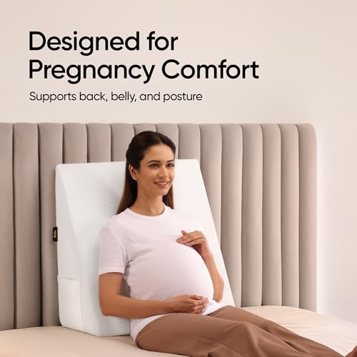 Image of Frido Ultimate Wedge Plus Max Cushion | Extra-Large Back Support Pillow for Bed with Side Pockets | Wedge Pillow for Neck & Back Pain Relief, Acid Reflux | Triangle Cushion with Carry Handle- White