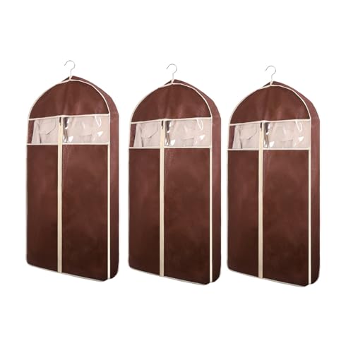 3Pcs Garment Bags for Hanging Clothes Suit Bags, Suit Garment Travel Bags, Clear Hanging Garment Bag (Coffee, 60 * 108) - Main Image