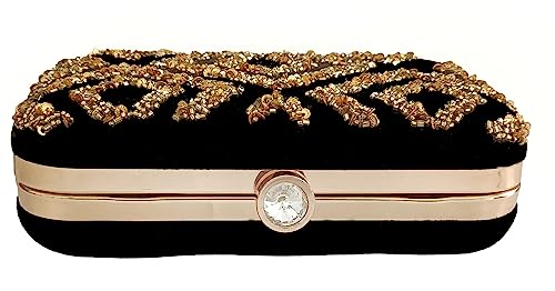 Image of DUCHESS Women Embroidered Black Gold Clutch for Wedding Party