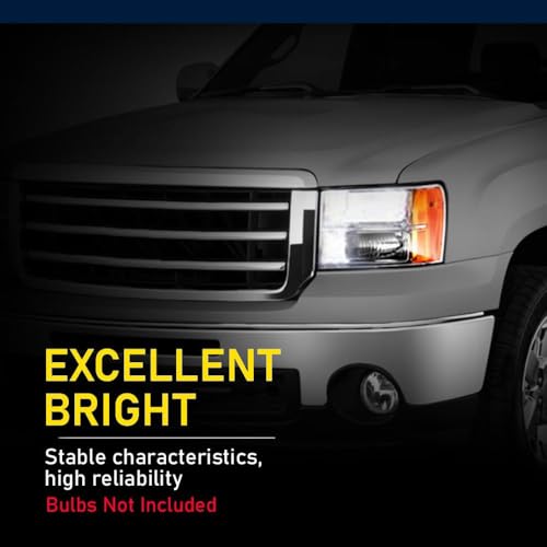 Image of GRAND ORANGE Headlights Assembly Compatible with GMC Sierra 1500 2007-2013, Fit GMC Sierra 2500HD 3500HD 2007-2014 22853029, 25799193, 22853030 Headlamps Clear lens Chrome Housing Amber Reflector