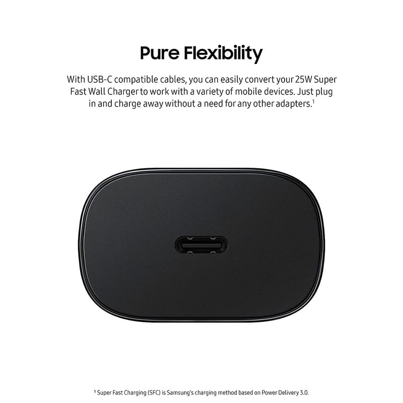 Image of 25W Type-C Super Fast Charger Compatible for Samsung Galaxy F54 5G /A34 /A14 /F14 /M14 Mobile Phone Charging PD Adapter [Quick Charge Support] Power Delivery Rapid Adaptive Wall Charger - 25 Watt (Black)