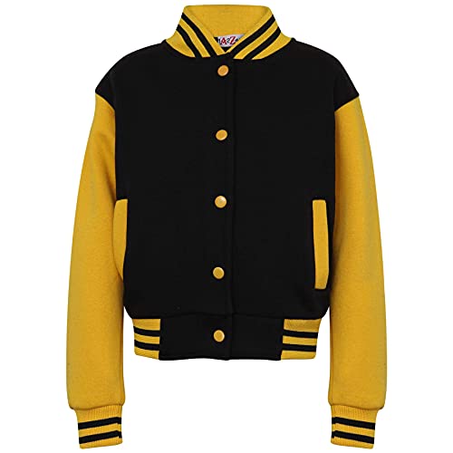 Baseball Contrast Jacket Varsity Style Coat - B.B Plain Jacket Black & Yellow 11-122