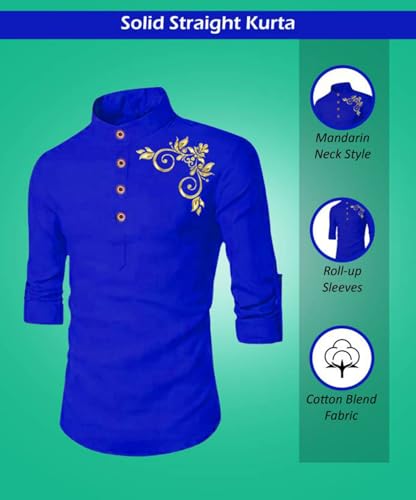 Image of DEEMOON Men's Full Sleeve Short Kurta Shirt with a Trendy Mandarin Collar Crafted from a Premium Cotton Blend for Comfort Ideal for Casual and Semi-Formal Occasions