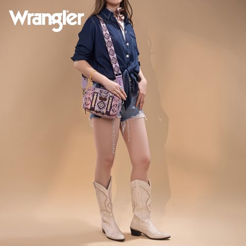 Image of Wrangler Aztec Crossbody Bag for Women Multi Pocket Shoulder Bag Boho Cross Body Wallet Purse