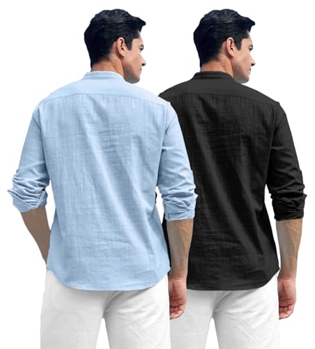 Image of Zombom Combo of Men's Solid Cotton Polyester Blend Full Sleeve Straight Kurta Shirt (Pack of 2)
