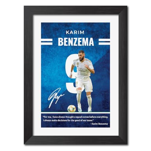 Image of TenorArts Karim Benzema Quotes Poster Frame Real Madrid Laminated Photo Framed Painting with Matt Finish Black Textures (12 inches x 9inches)