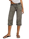Flamingals Straight Leg High Waist Capri Drawstring Button Pants Gray S