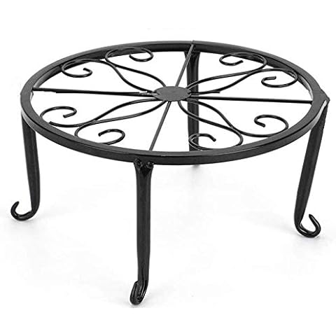 9-1/2 Inch Diameter X 5 Inch High Metal Potted Plant Stand - Rust Proof Wrought Iron Flower Pot Holder Iron Short Flower Pot Bracket Tripod Floor Dish Decorative Flower Pot Pot Holder (Black) Cover