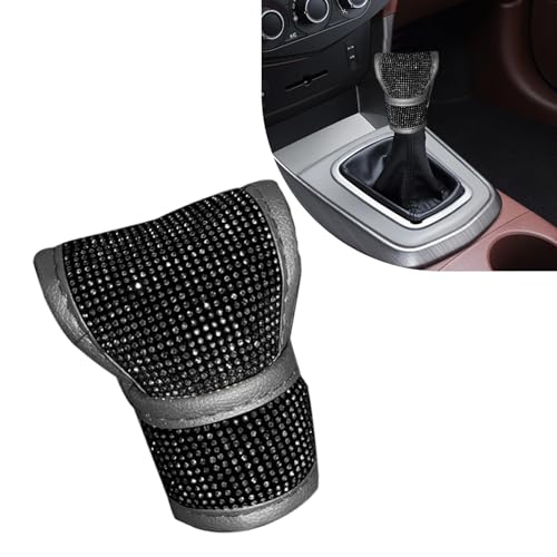 Teybouk Bling Shift Knob Cover, Leather Sparkling Gear Shift Protector, Women Car Interior Accessories, Universal for Most Cars (Black)