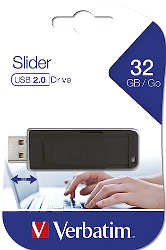 Verbatim Clé USB Slider Drive 32Go I USB 2.0 I 2 clés USB I pour laptop ordinateur portable ultrabook TV autoradio I Stick USB 2.0 I Clé USB avec un système de poussoir I noir
