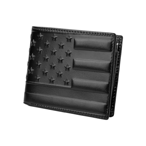 Image of Mens Rodeo Short Wallet Western RFID-Blocking Bifold Leather Wallet with ID Window - Full Grain Leather Wallets Unique Gift for Men, 01-Black