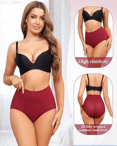 LEVAO Tummy Control High Waisted Underwear for Women Full Coverage No Show Stretch Briefs Seamless Ladies Lace Panties S-XXL3
