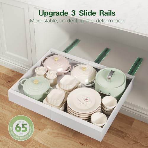 Expandable Pull Out Cabinet Organizer Adhesive,21"Deep 2Pack Slide Out Drawer for Kitchen Cabinets,Cabinet Pull Out Shelves For Kitchen Pantry Organization Adjustable Width 12.4"-20.47"White - Image 5