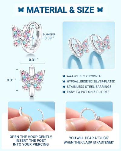 Hypoallergenic Butterfly Hoop Earrings, Valentines Christmas Birthday Gifts4