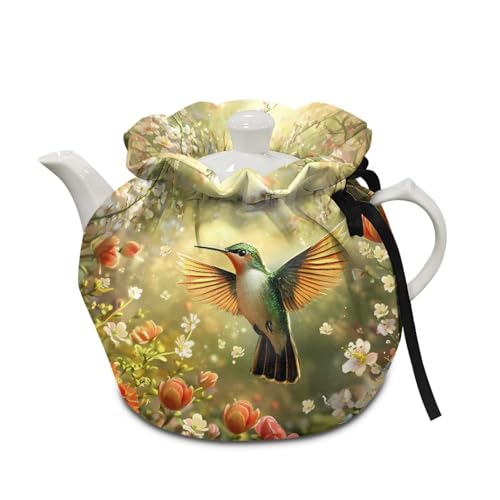 Fonplted Cute Hummingbird Tea Cozy Kettle Cover | Dome Shaped Large Teapot Cozy | Handmade & Strong Fabric Materials | Great Gift for Tea Lover