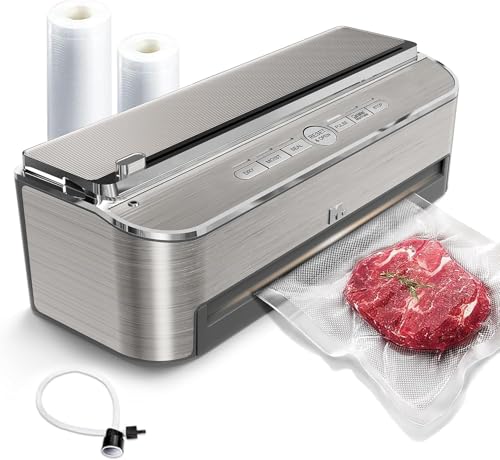 Image of Mesliese Vacuum Sealer Machine, 85kPa 120W Automatic Food Sealer, Powerful Sealing System, Build-in Cutter | Bags Storage | Moist Mode and Air Suction Hose (Stainless Steel)