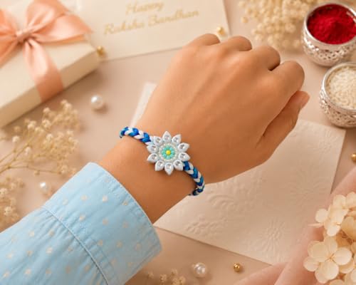 Image of rakhi gift | Rakhi for Brother | Premium Raksha Bandhan Gift Combo with Fridge Magnet, Roli Chawal & Card | Rakhi Gift Hamper Raksha Bandhan Gift |Gift Pack