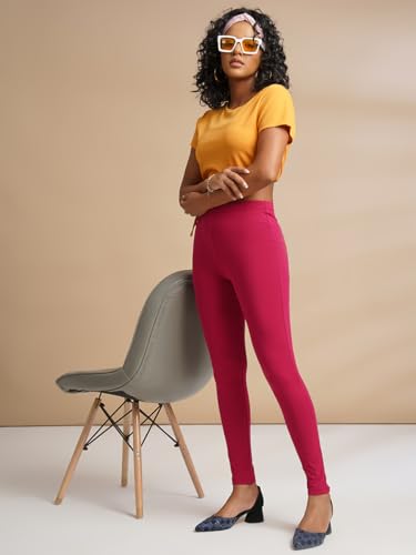 Image of ONE SKY Women Full Length Leggings | Cotton Modal Spandex Blend | High Waist Stretchable & Bio-Washed Fabric | Colour-Lock Technology | Comfortable Leggings for Women