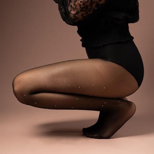 Image of Theater Women Sheer Rhinestone Black Fishnet Stockings | Stretch Nylon-Spandex | Lightweight, Breathable & Durable