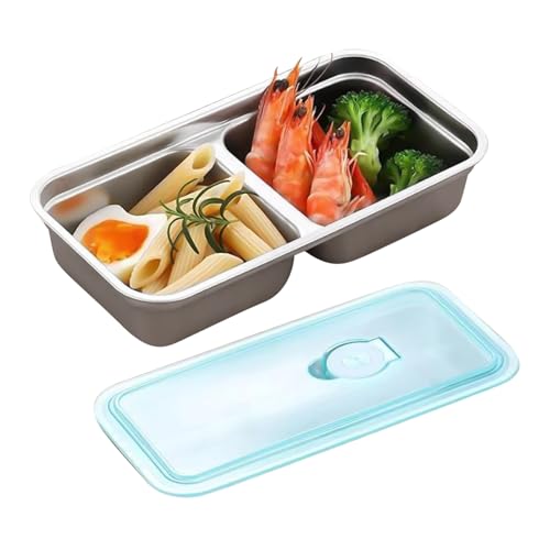 Cajas de aperitivos – Contenedores de aperitivos de doble compartimento | Loncheras de acero inoxidable | Bandeja de almuerzo reutilizable | Caja de aperitivos para aderezo de ensalada, salsa de