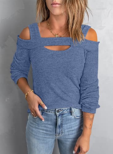Image of Women Blouses and Tops Black White Colorblock Bell Sleeve Cold Shoulder Top Shirt