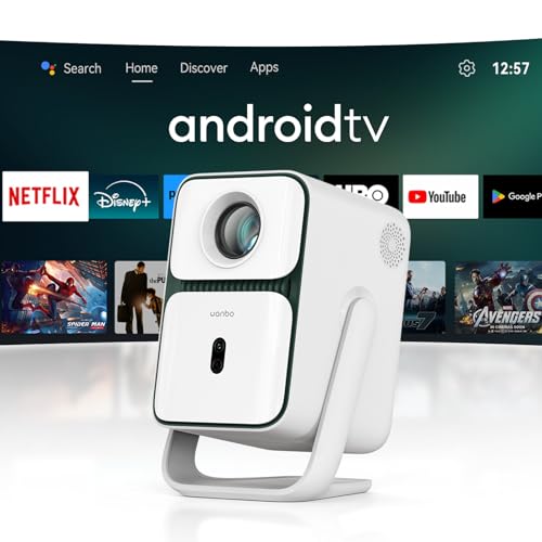 Proyector con Android TV y Netflix Oficial, Proyector Portátil de Tiro Corto, WiFi y Bluetooth, Full HD 1080P Nativo, Giratorio 120° para Móvil/PC, Cine en Casa