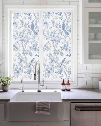 Película Decorativa para Ventana con Flores Azul Claro miniatura 2