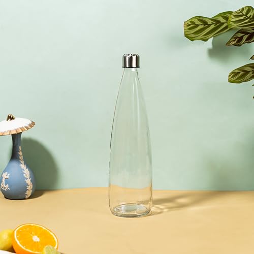 Image of Glassbunny Glass Water Bottle with Leak-Proof Airtight Stainless Steel Lid for Water, Smoothie, Juices Reusable Travel Drinking Fridge Bottle 750 ml BPA-Free Pack of 1