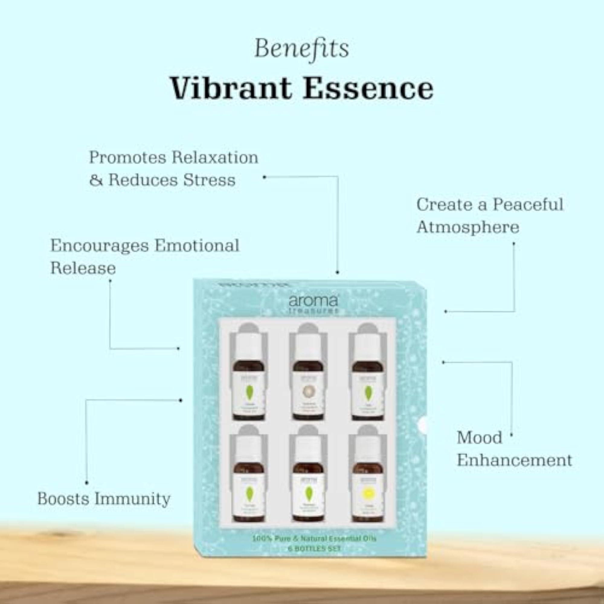 Aroma Treasures Vibrant Essence Essential Oils Set, 6 Bottles
