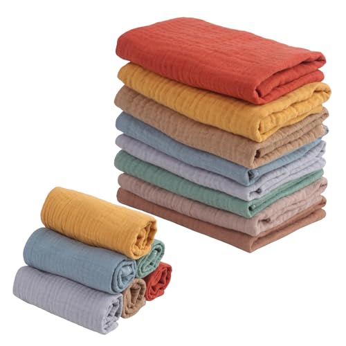Paquete de 8 paños de muselina para bebé, cuadrados de muselina de 25 x 25 cm, paños suaves de algodón natural para recién nacidos, toallitas reutilizables para bebés, toallitas para alimentación