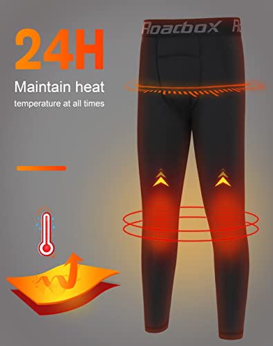 Roadbox Boys Thermal Pants, 2 Pack Kids Fleece Lined Leggings, Youth Sports Baseball Hockey Compression Tights Cold Weather3