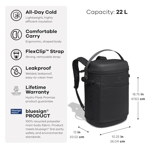 Image of Hydro Flask Carryout Cooler Backpack - Insulated Portable Soft Cooler - 22 L Capacity in Black