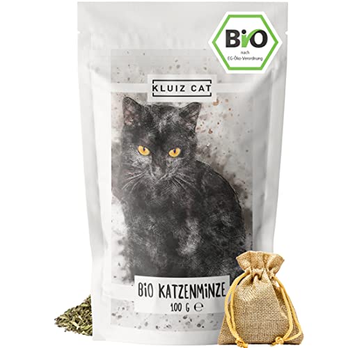 KLUIZ CAT - XXXL 100 Gramm Bio Katzenminze getrocknet mit nachfüllbarem Säckchen I Catnip Katzenminze aus Frankreich